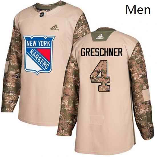 Mens Adidas New York Rangers 4 Ron Greschner Authentic Camo Veterans Day Practice NHL Jersey